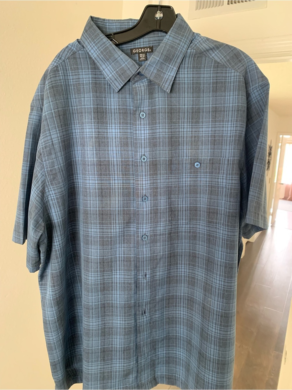 George Blue Plaid Short Sleeve Button-Down Shirt